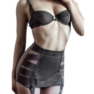 Niki Sheer Mesh Garter Mini Skirt - Olive Green Vintage Lingerie Style US 8